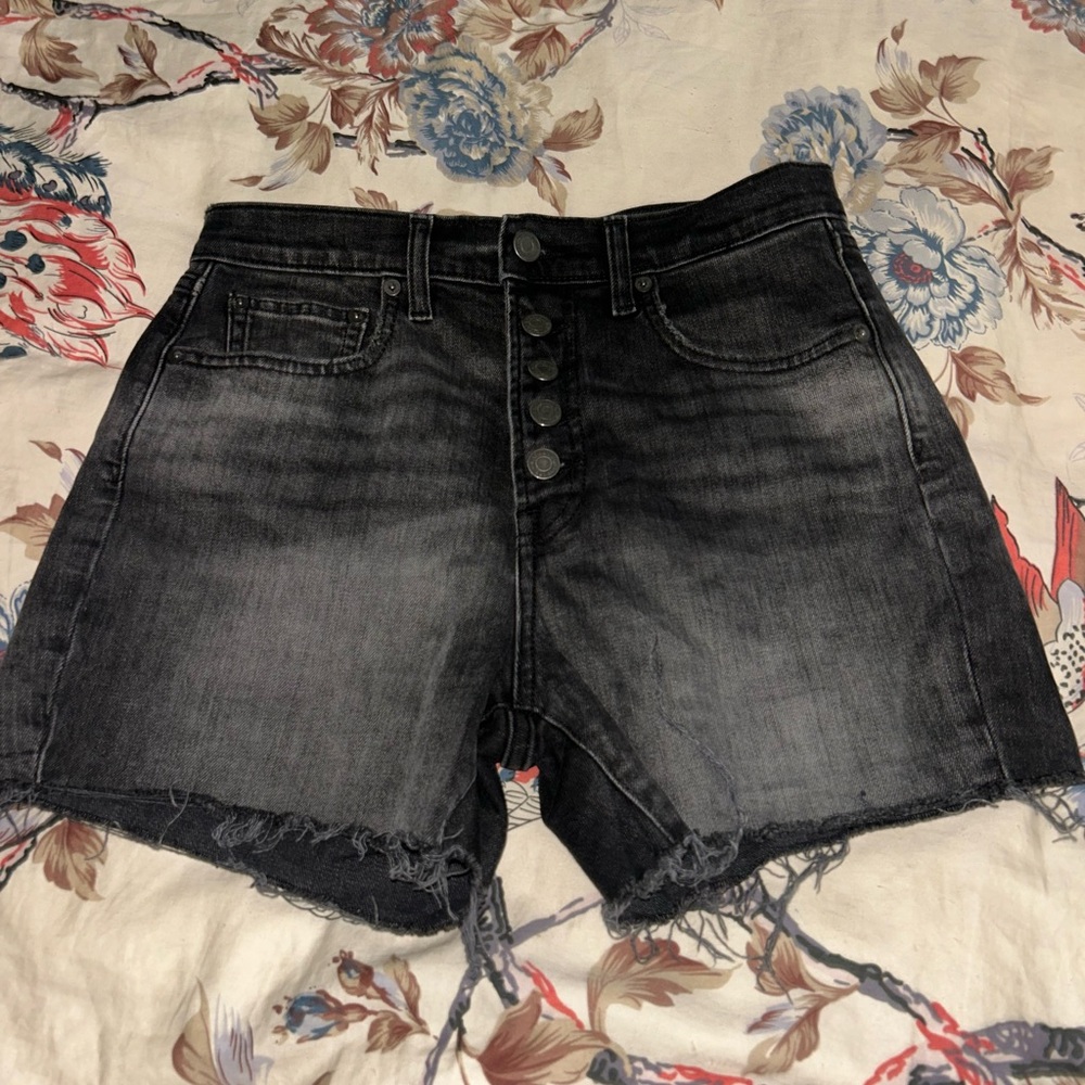 GAP Black Jean Shorts with Distressed Hem